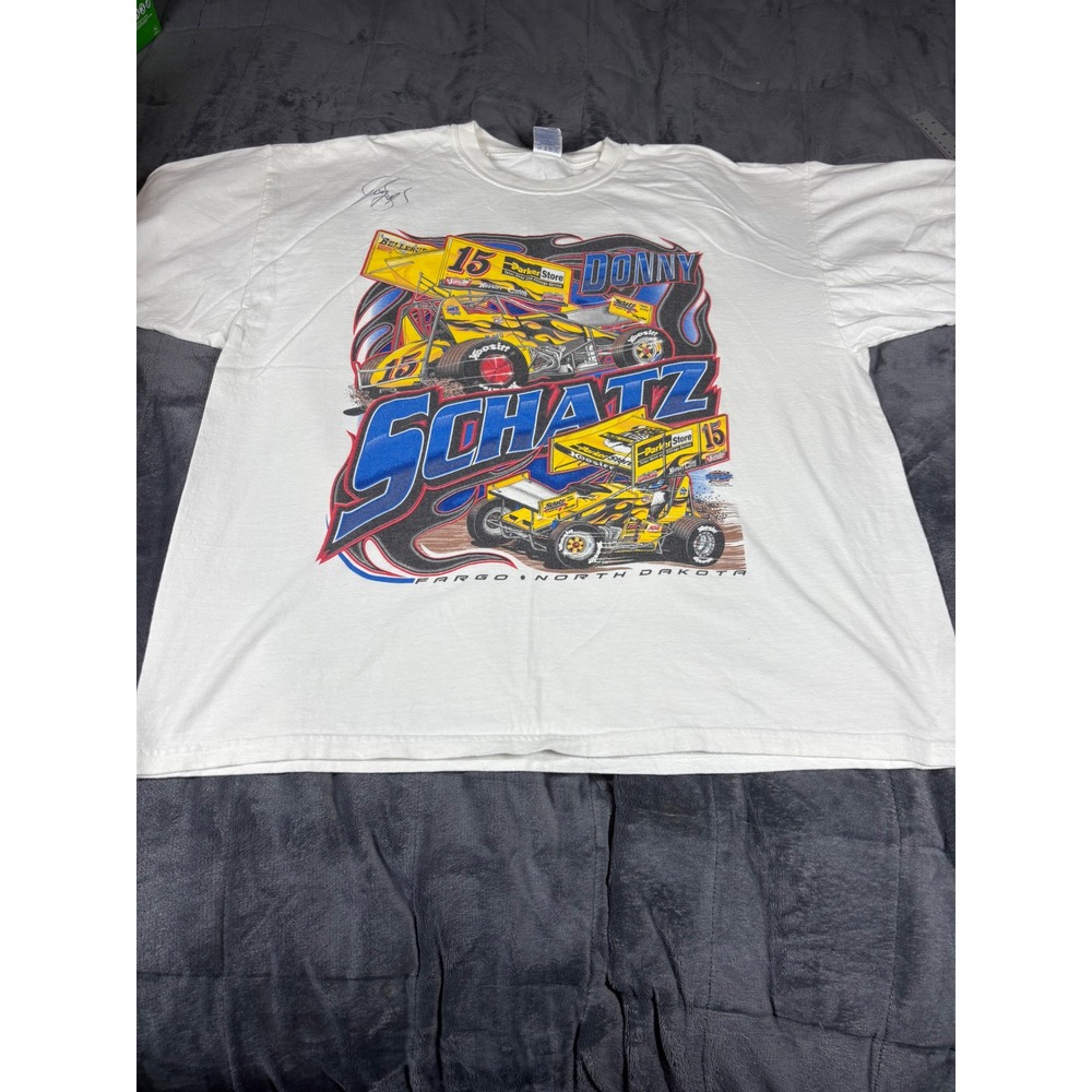 Vintage Donny Schatz Racing T Shirt Fargo North Dakota White‎ XXL Autographed
